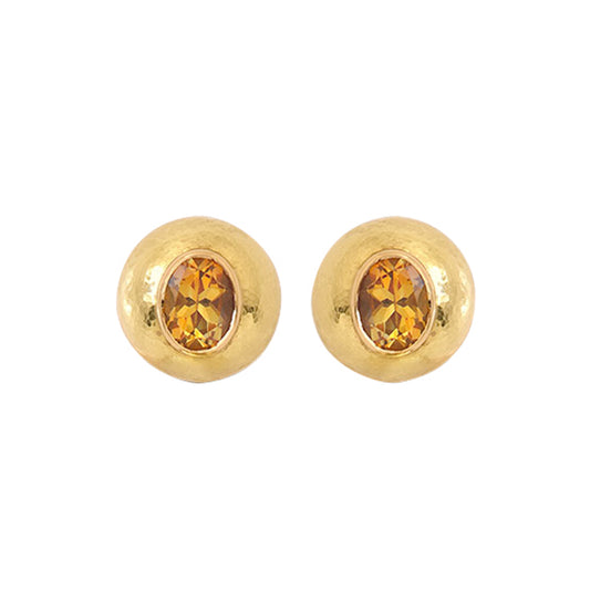 Faceted Citrine Button Earrings - Main Img