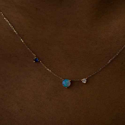 Three Step Necklace - Sapphire, Opal & Diamond