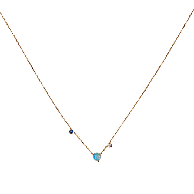 WWAKE Three Step Necklace - Sapphire, Opal & Diamond, front view