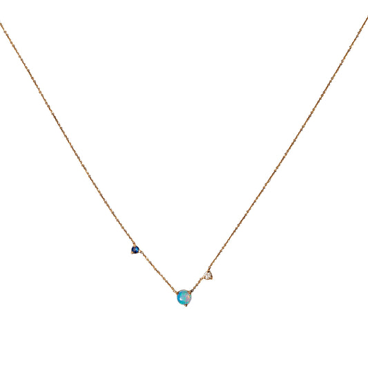 Three Step Necklace - Sapphire, Opal & Diamond - Main Img