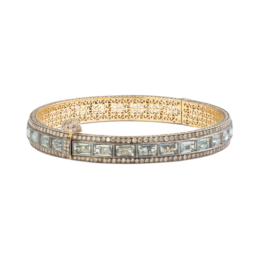 Aquamarine & Round Cut Diamond Bangle