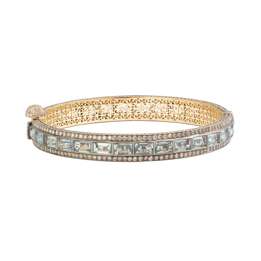 Aquamarine & Round Cut Diamond Bangle - Main Img