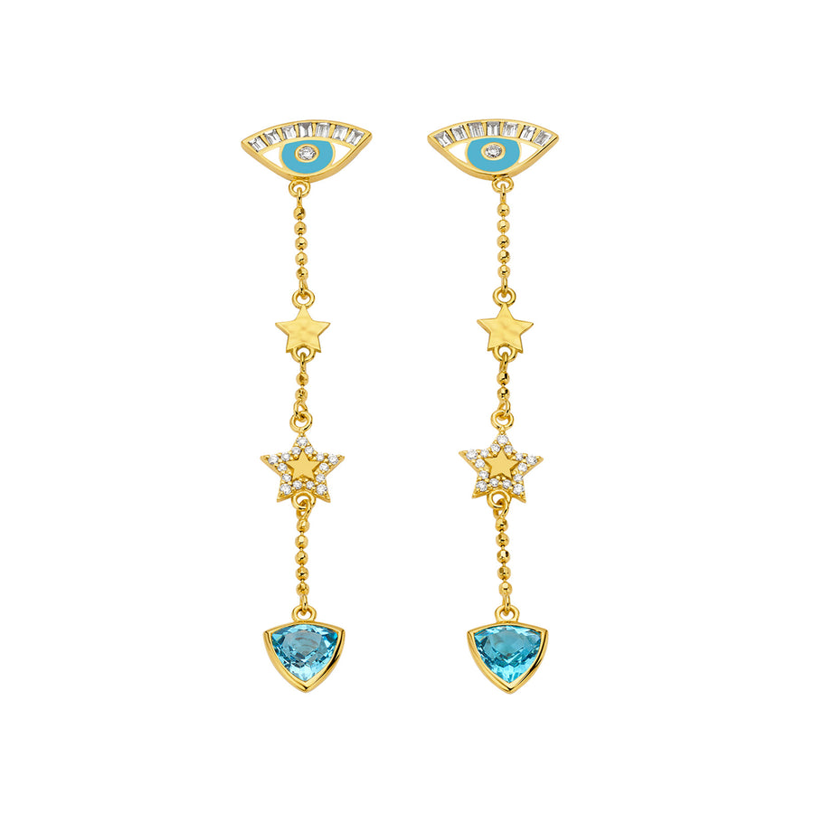 Buddha Mama Evil Eye Drop Earrings - Blue Topaz and Sky Blue Enamel - Earrings