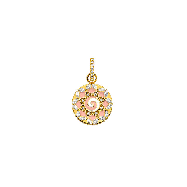 Buddha Mama Swirl Mandala Pendant - Pink, top view