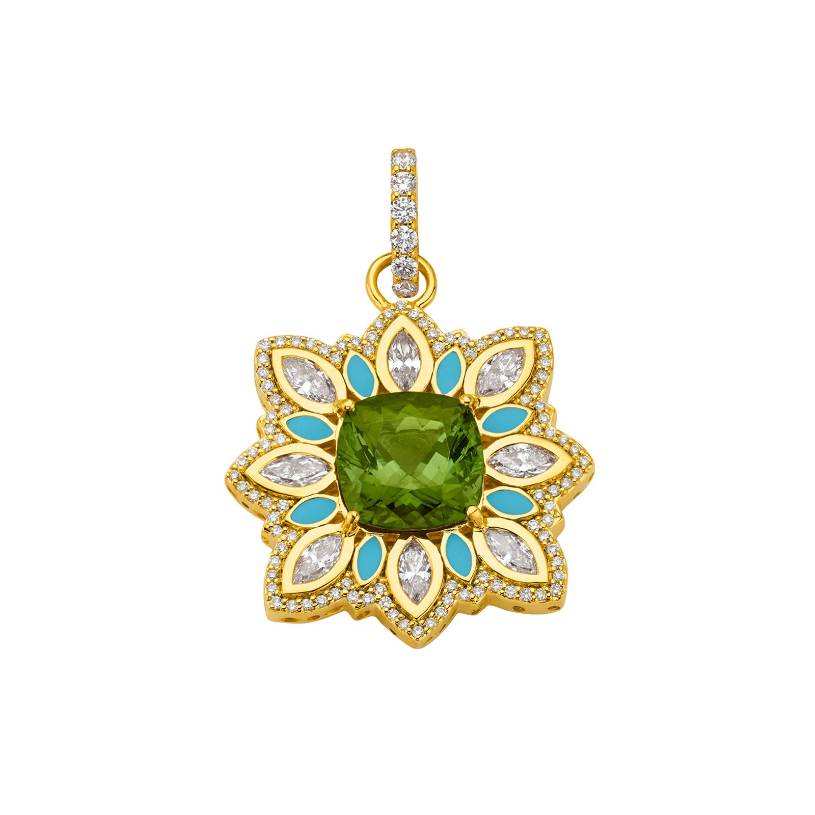 Buddha Mama Mandala Pendant - Green Tourmaline and Diamond - Charms & Pendants