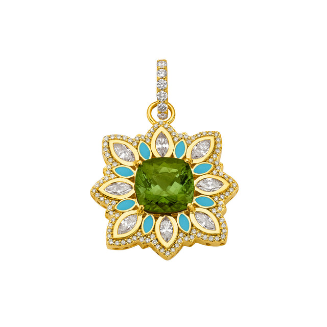 Buddha Mama Mandala Pendant - Green Tourmaline and Diamond - Charms & Pendants