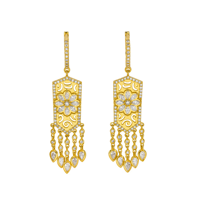 Buddha Mama Mesh Flower Filigree Earrings, front view