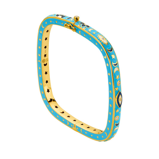 Hamsa Square Bangle Bracelet - Sky Blue Enamel - Main Img