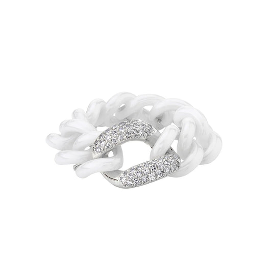 Single Pave Diamond White Ceramic Medium Link Ring - Main Img