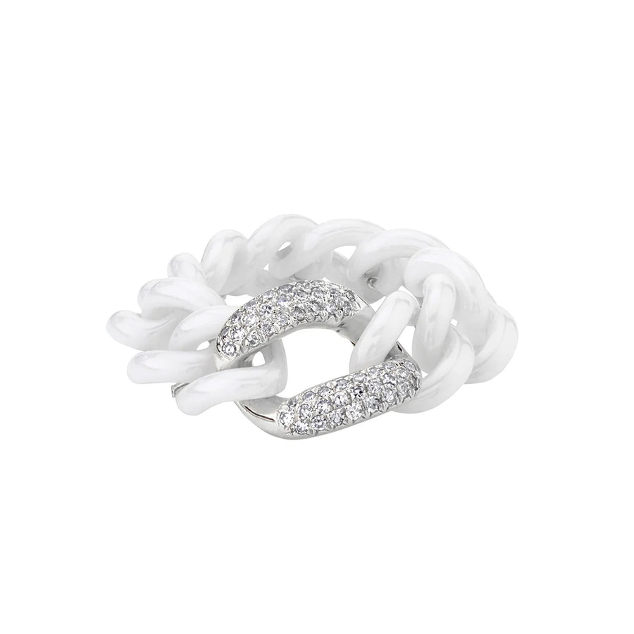 Single Pave Diamond White Ceramic Medium Link Ring front view