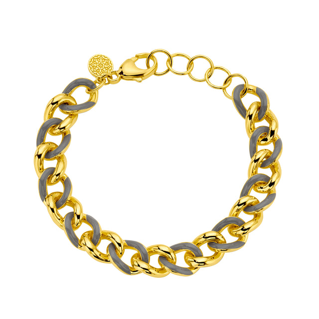 Buddha Mama Grey Enamel Cuban Link Bracelet, top view