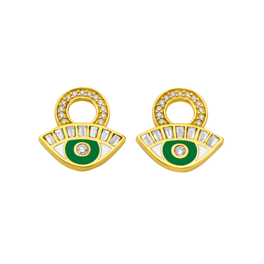 Buddha Mama Evil Eye Diamond Hoop Charms - Green Enamel - Charms & Pendants