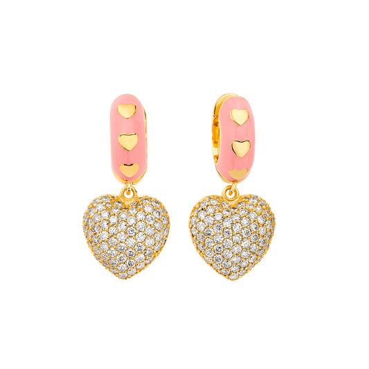 Pink Enamel Heart Huggies - Main Img