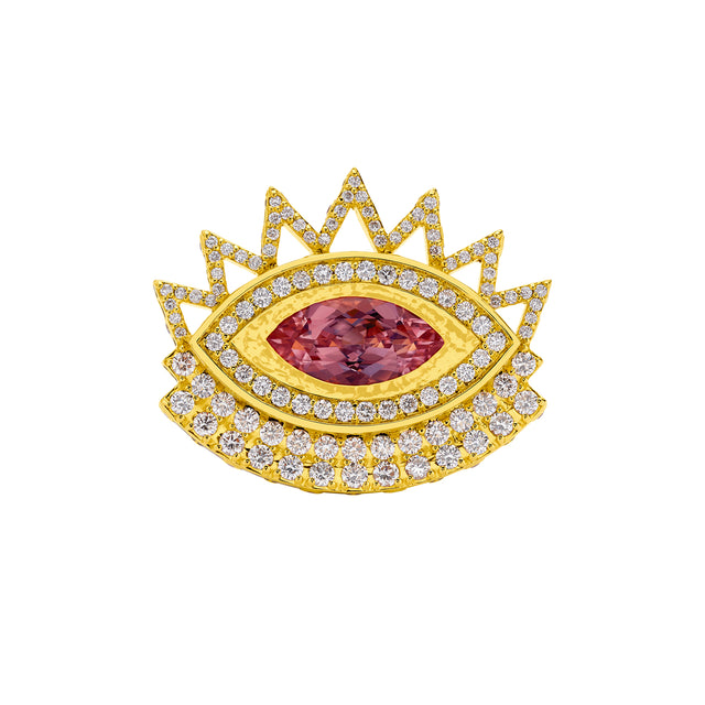 Buddha Mama Evil Eye Ring - Morganite and Pink Sapphire, front view