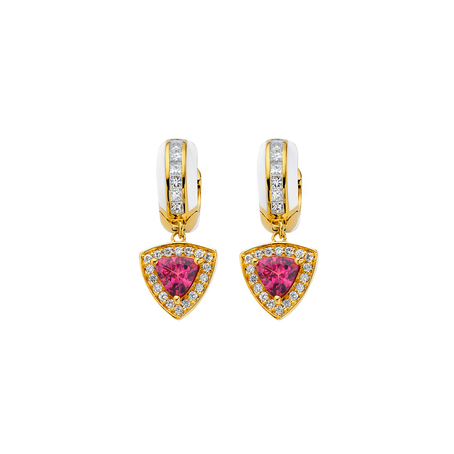 Buddha Mama Rubellite Trillion Hoops - White Enamel - Earrings