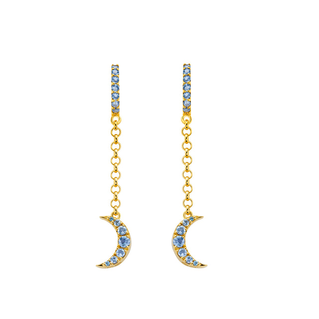 Buddha Mama Moon Drop Earrings -Tanzanite and Blue Sapphire, front view