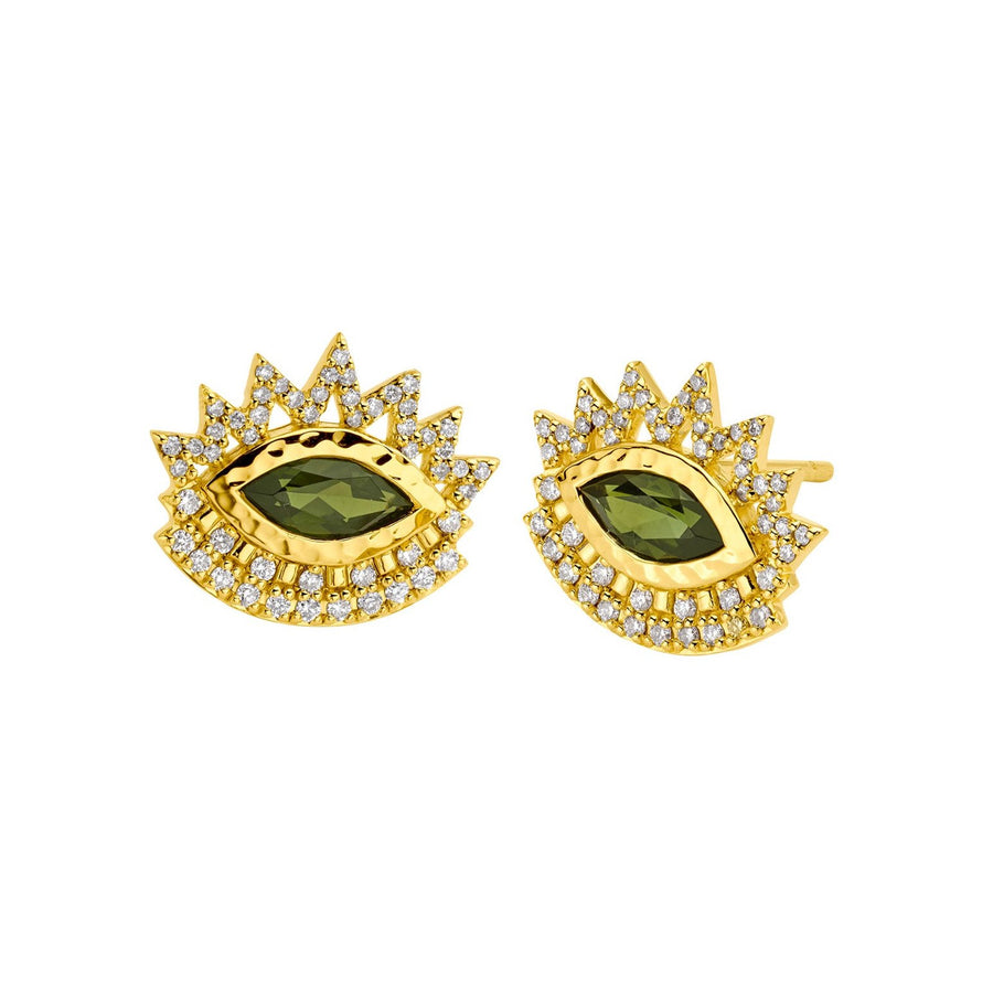 Buddha Mama Green Tourmaline Evil Eye Studs - Earrings