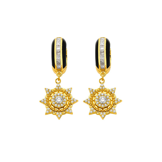 Sun Drop Diamond Hoops - Black Enamel - Main Img