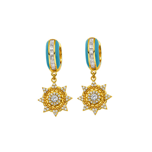 Sun Drop Diamond Hoops - Sky Blue Enamel - Main Img