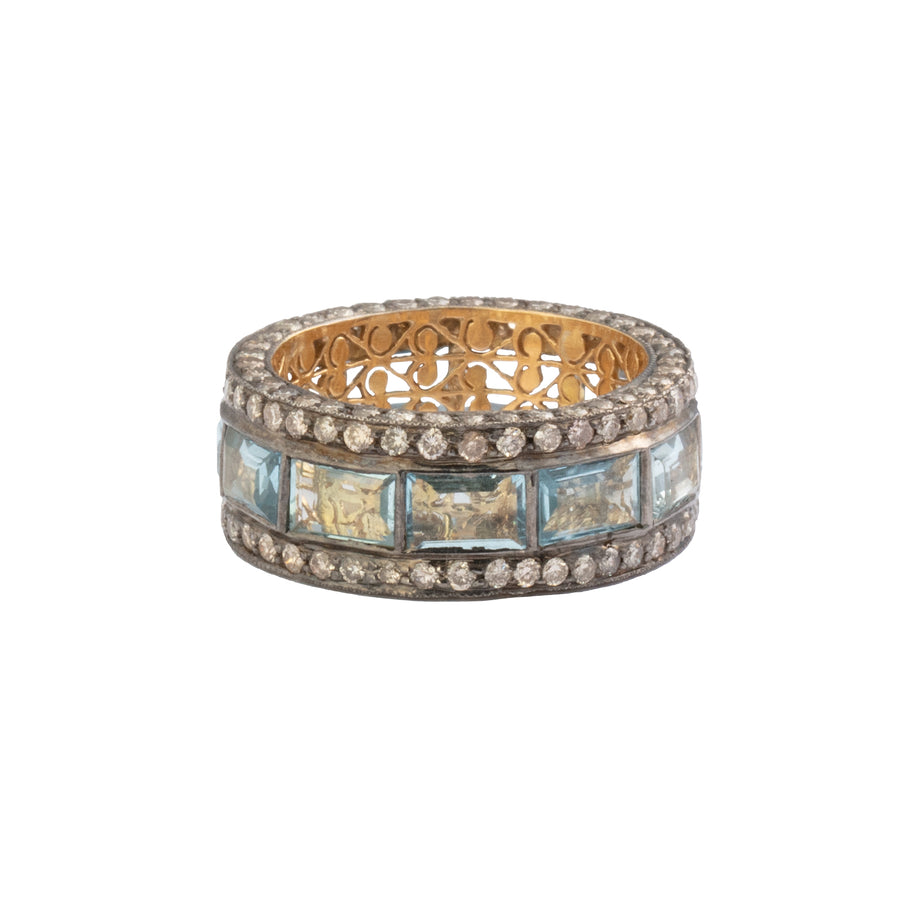 Munnu The Gem Palace Diamond & Aquamarine Lattice Band Ring - Rings - Broken English Jewelry
