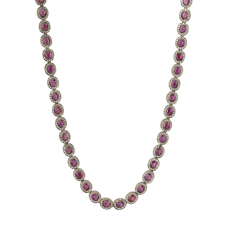 Munnu The Gem Palace Indo Russian Garnet & Diamond Flat Oval Link Necklace - Necklaces - Broken English Jewelry