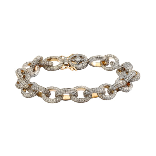 Indo Russian Oval Link Diamond Bracelet - Yellow Gold - Main Img