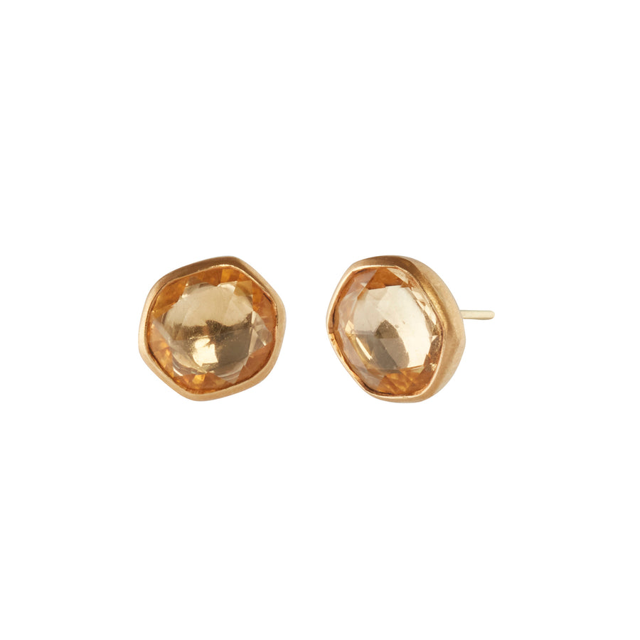 Munnu The Gem Palace Citrine Stud Earrings front and angled view