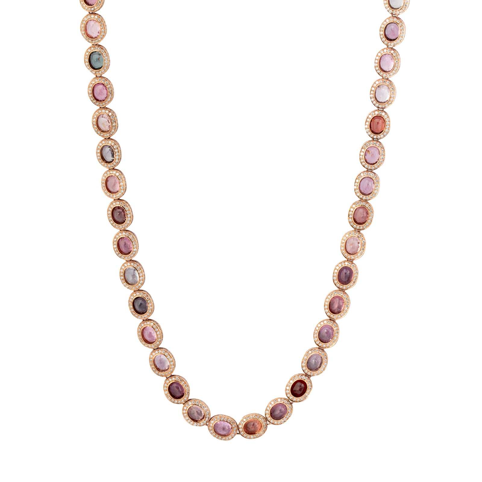 Munnu The Gem Palace Spinel & Diamond Indo Russian Flat Oval Link Necklace - Multicolor  - Necklaces - Broken English Jewelry
