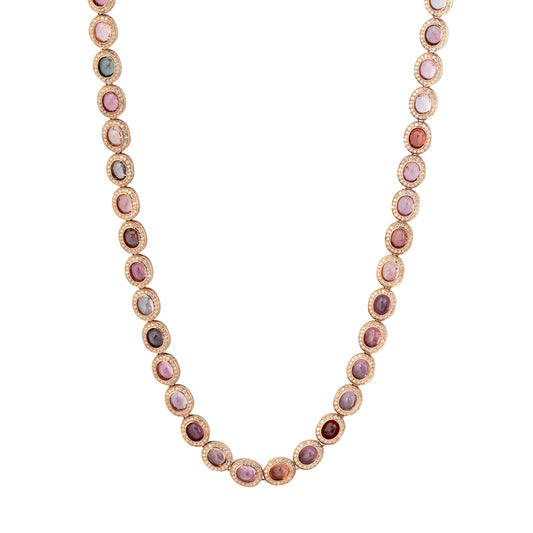 Spinel & Diamond Indo Russian Flat Oval Link Necklace - Multicolor - Main Img