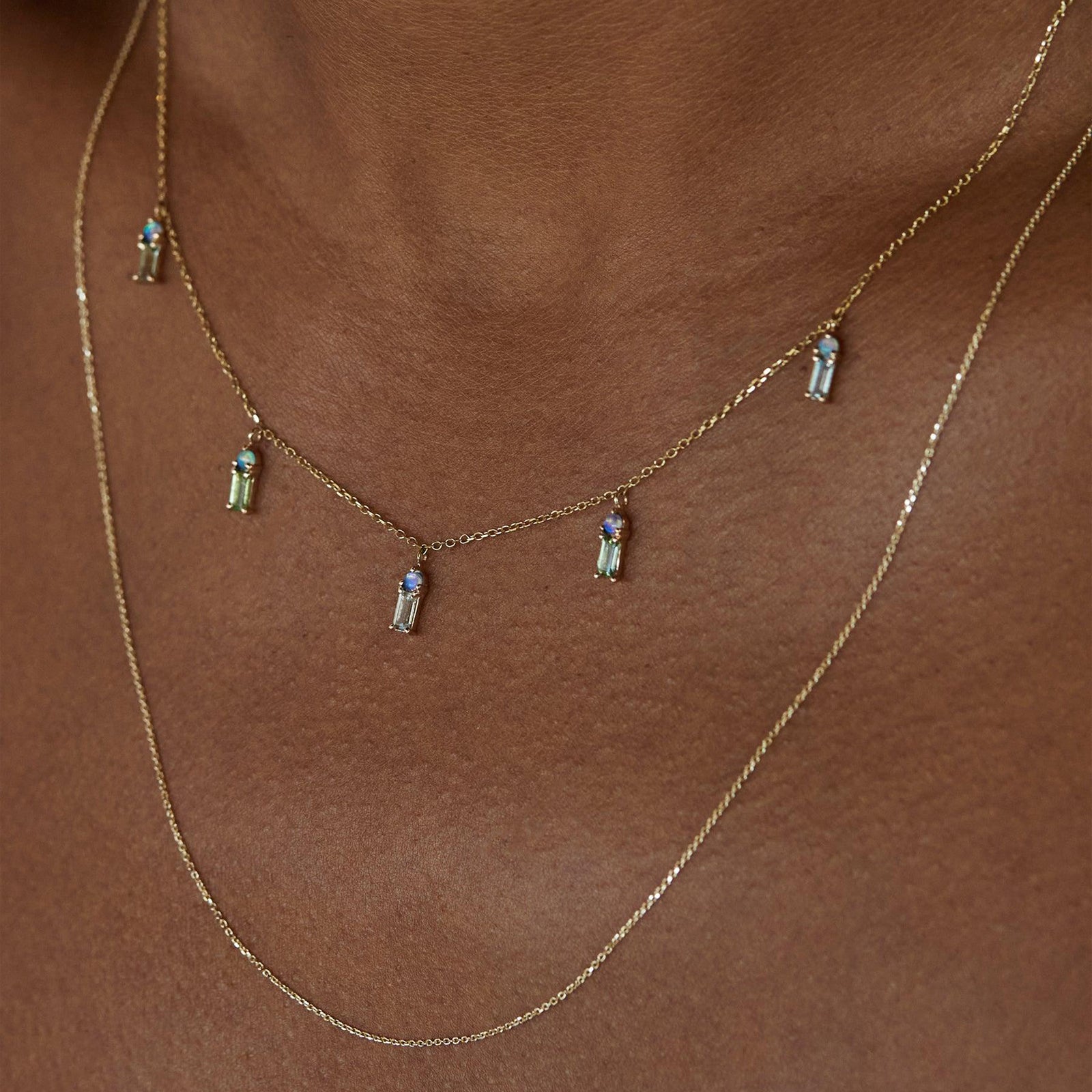 WWAKE Seafoam Tourmaline Crest Necklace on model