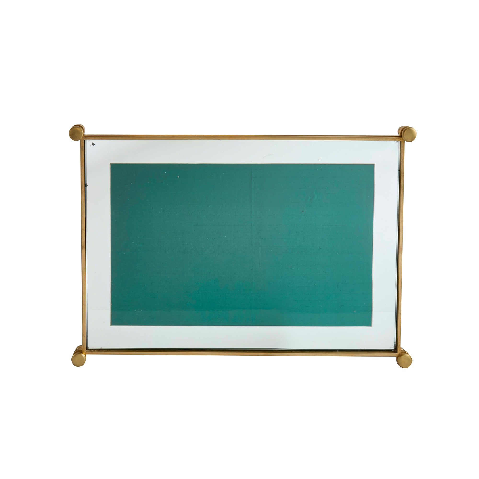 Brass and Mirrored Glass Serving Tray with Green Glass Insert