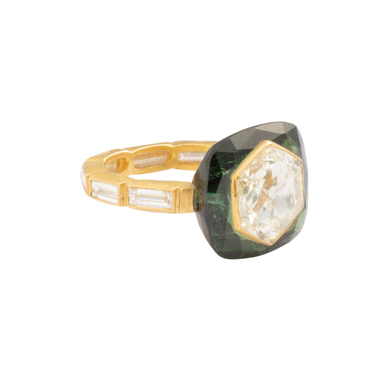 Tourmaline & Diamond Inlay Ring