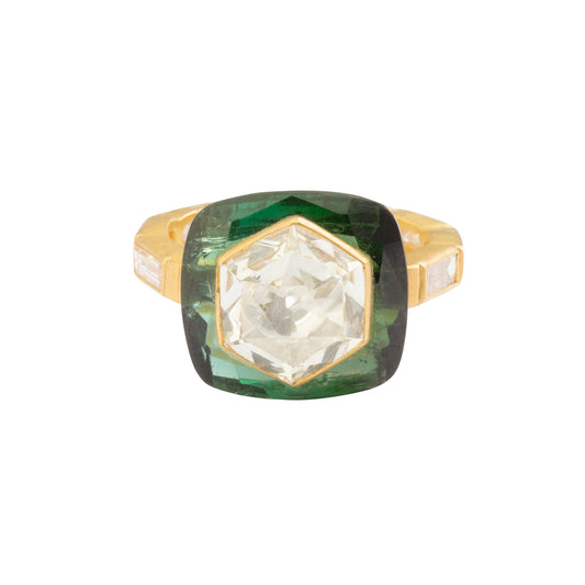 Tourmaline & Diamond Inlay Ring - Main Img