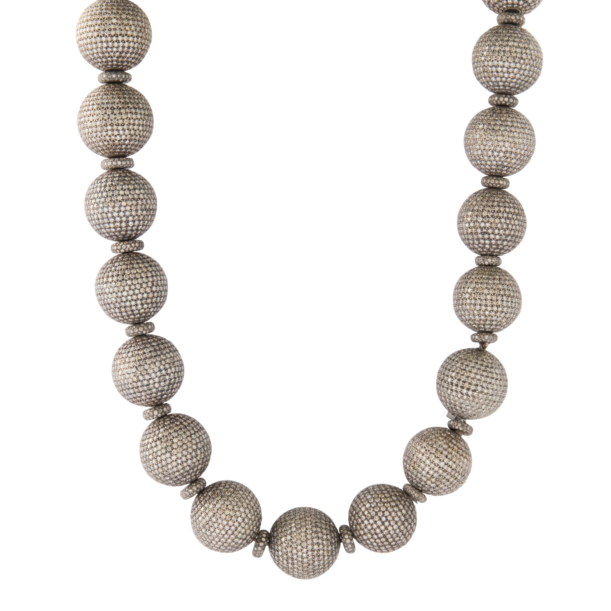 Round Diamond Ball Necklace - Yellow Gold and Silver