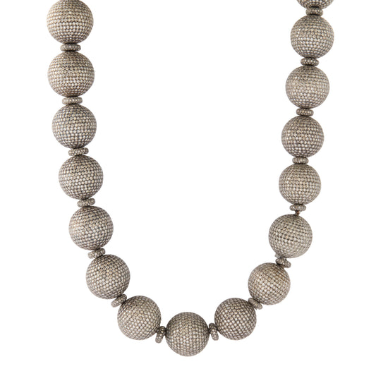 Round Diamond Ball Necklace - Yellow Gold and Silver - Main Img