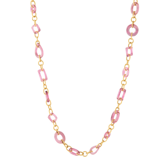 Carved Pink Tourmaline Link Necklace