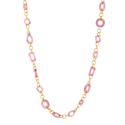 Carved Pink Tourmaline Link Necklace - Main Img