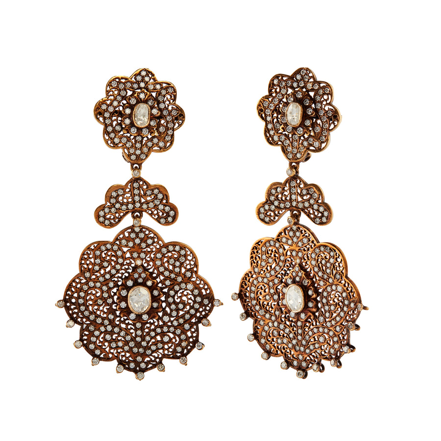 Munnu The Gem Palace Jali Pendant Earrings front and angled view
