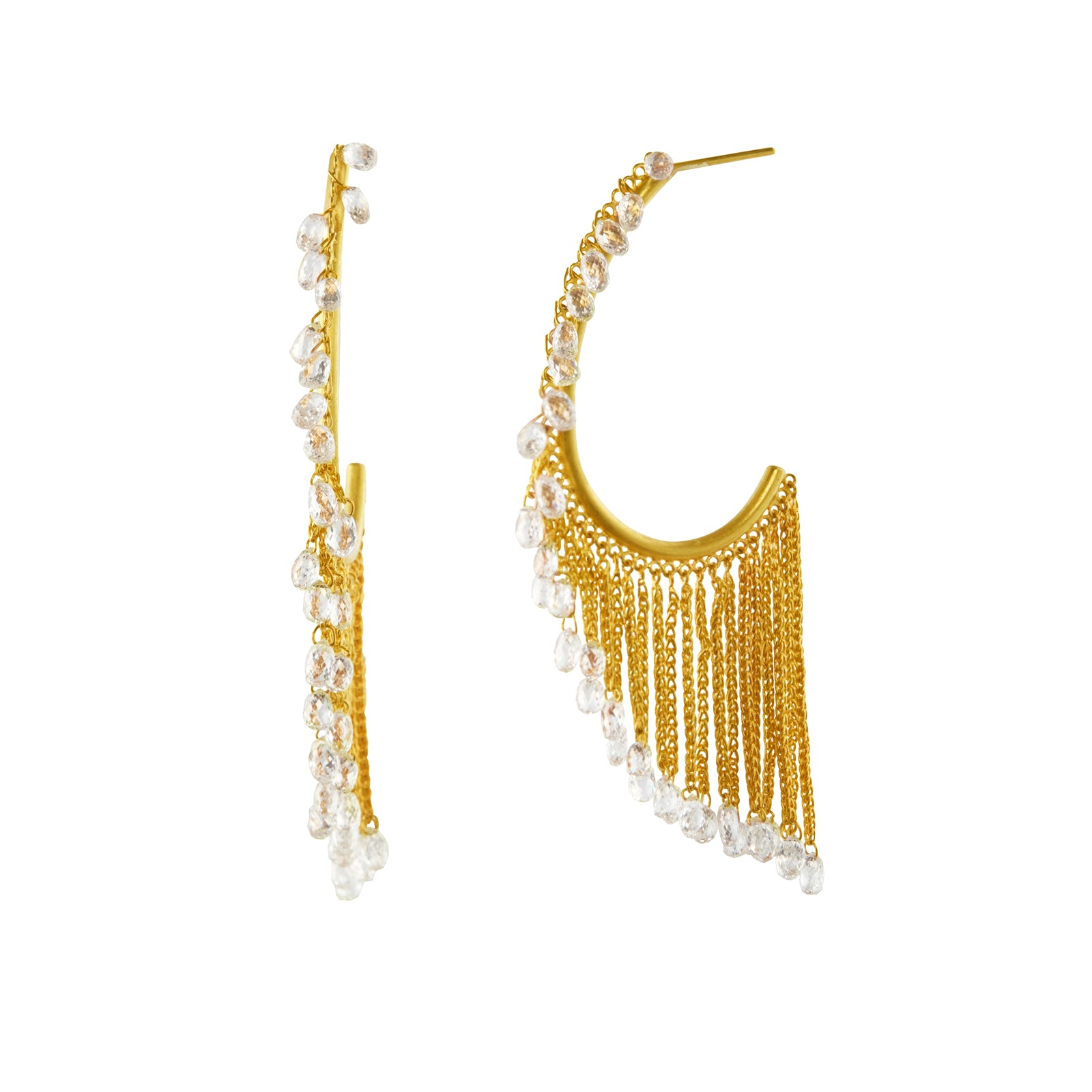 Munnu The Gem Palace Briolette Tassel Hoop Earrings front and side view