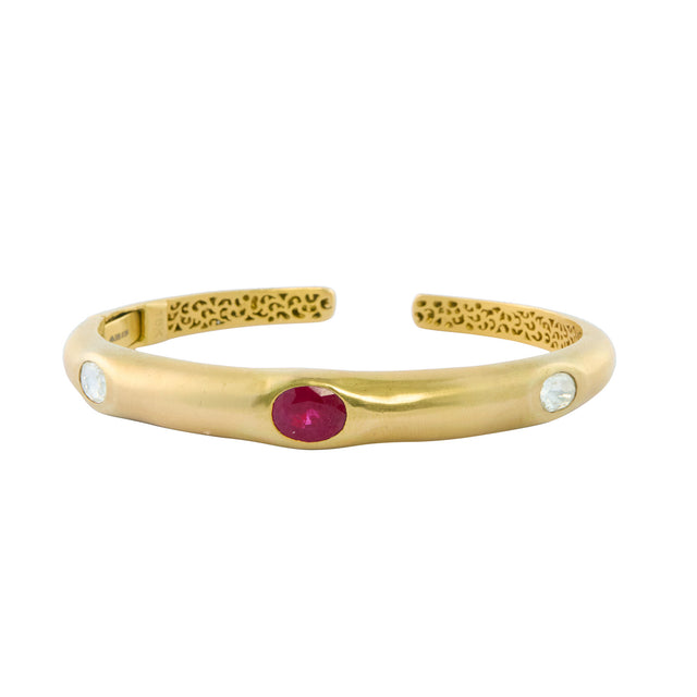 Munnu The Gem Palace Ruby and Diamond Thin Cuff - Bracelets - Broken English Jewelry front view