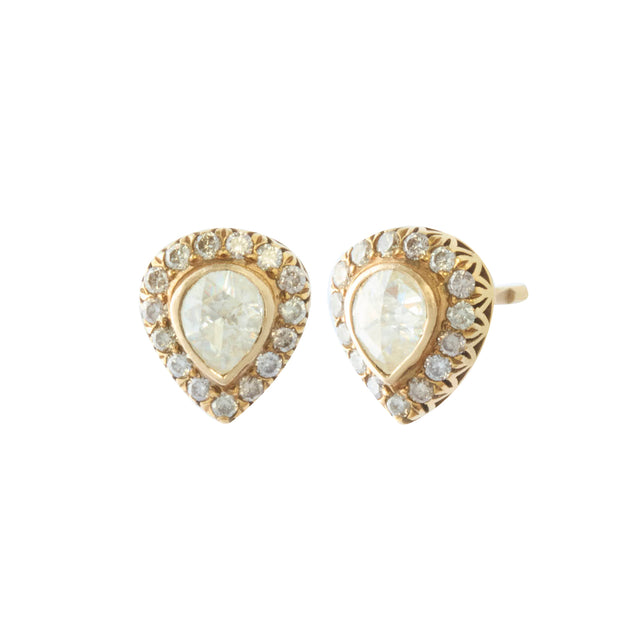 Indo Russian Teardrop Stud Earrings with Diamond