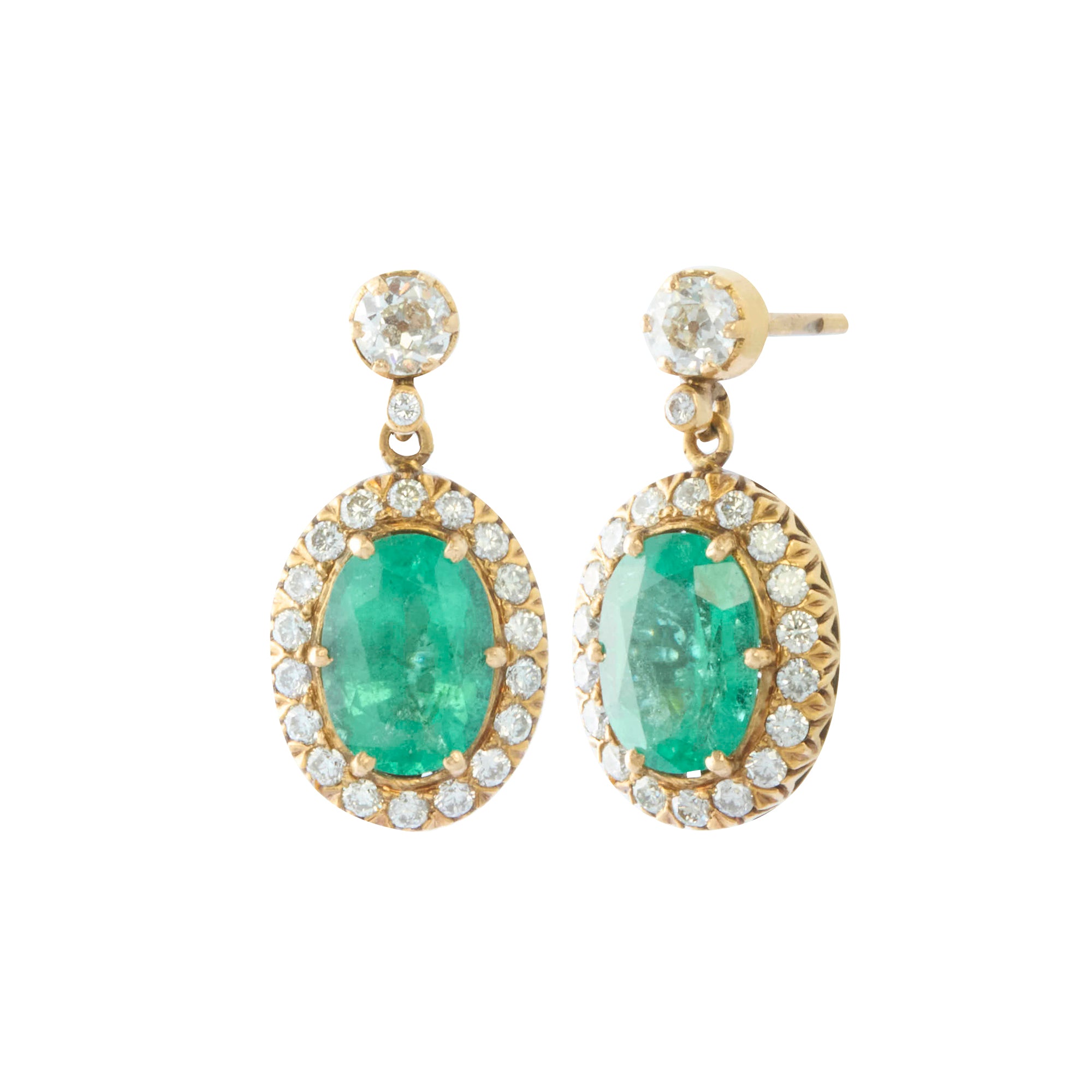 Oval Drop Earrings with Emerald and Diamond