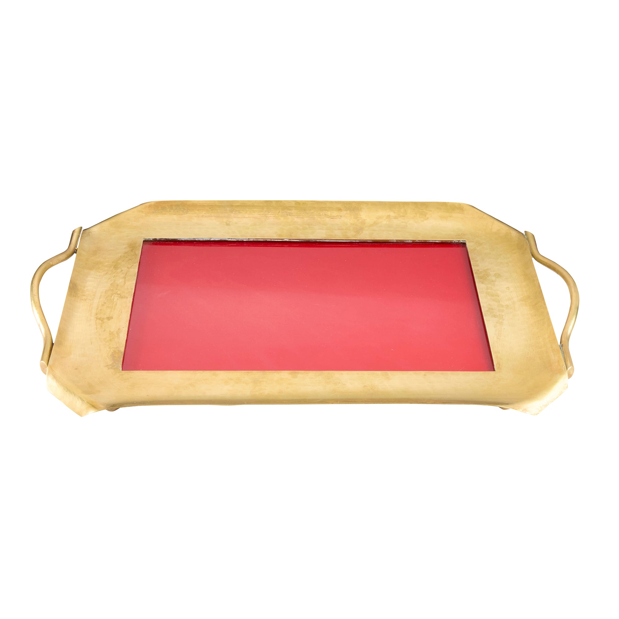 Italian Hammered Brass and Red Lacquer Serving Tray