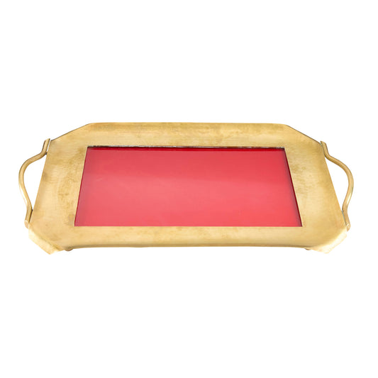 Italian Hammered Brass and Red Lacquer Serving Tray