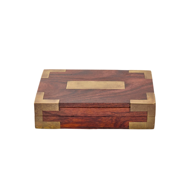 Mid-Century Wood Box with Brass Inlays