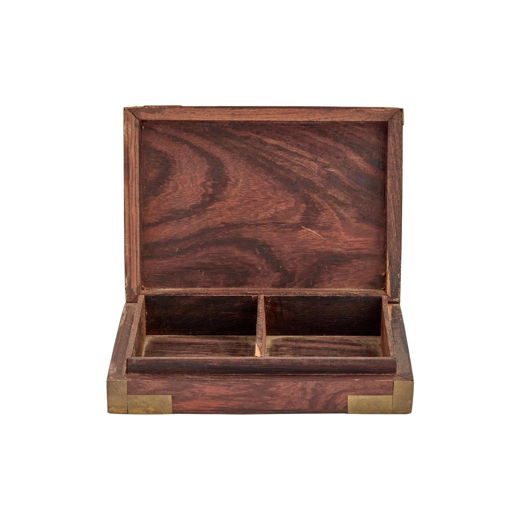 Mid-Century Wood Box with Brass Inlays