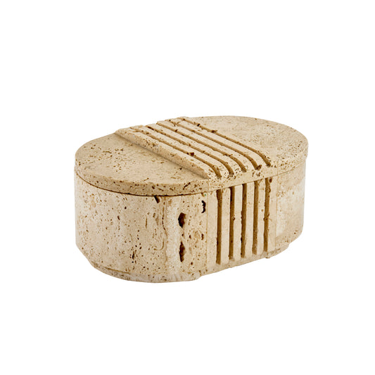 Fratelli Mannelli Italian Travertine Oval Box with Sculpted Lid