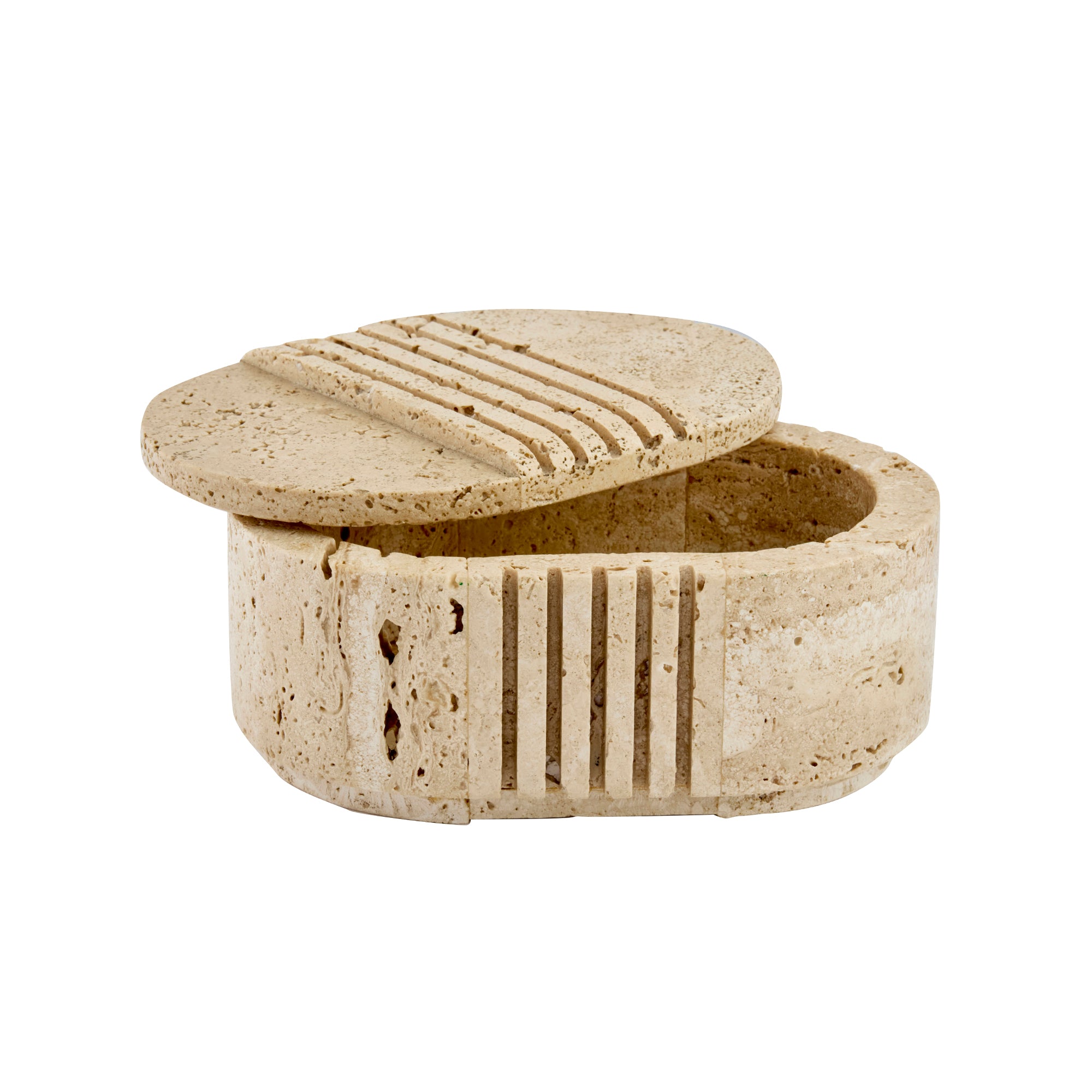 Fratelli Mannelli Italian Travertine Oval Box with Sculpted Lid