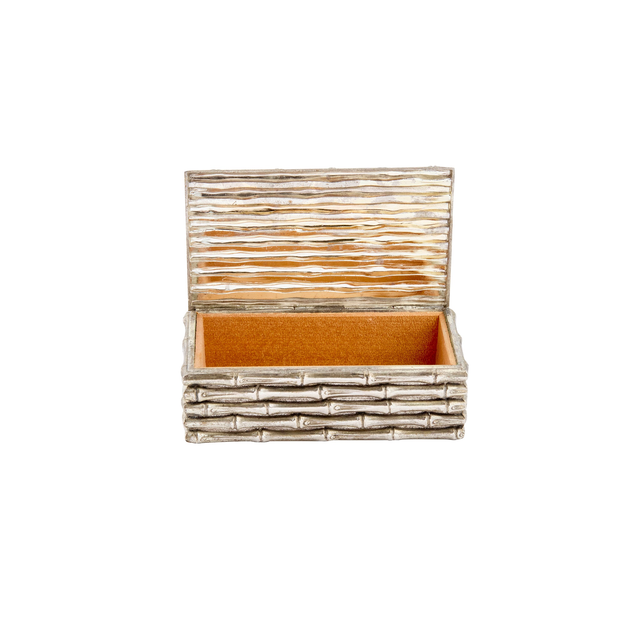 Vintage Bamboo-Style Metal Trinket Box with Hinged Lid