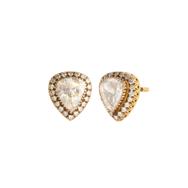Radiant Cut Diamond Indo Russian Oval Stud Earrings